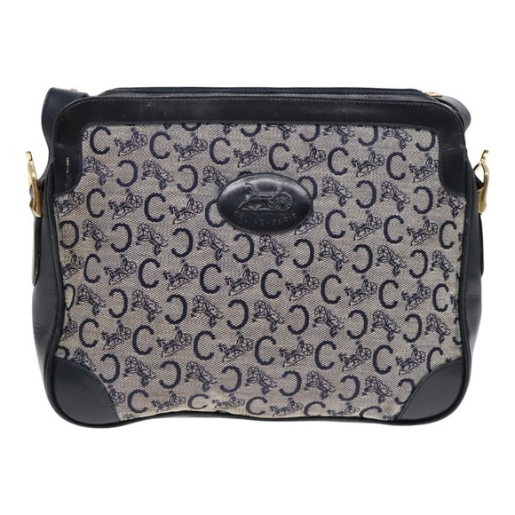 CELINE C Sulky Shoulder Bag Canvas Navy Gold Auth fm3869 - Picture 13 of 16